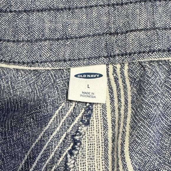 Old Navy Pants Pull On L Linen Wide Leg Navy Blue White Stripe Nautical Beachy - Picture 6 of 9